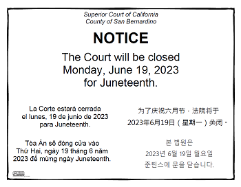 Court Closed Monday, June 19, 2023 for Juneteenth