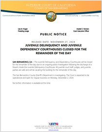 Juvenile Courthouses Closed for the Remainder of the Day